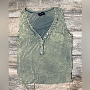 VICI Olive Washed Sleeveless Henley Tank Top